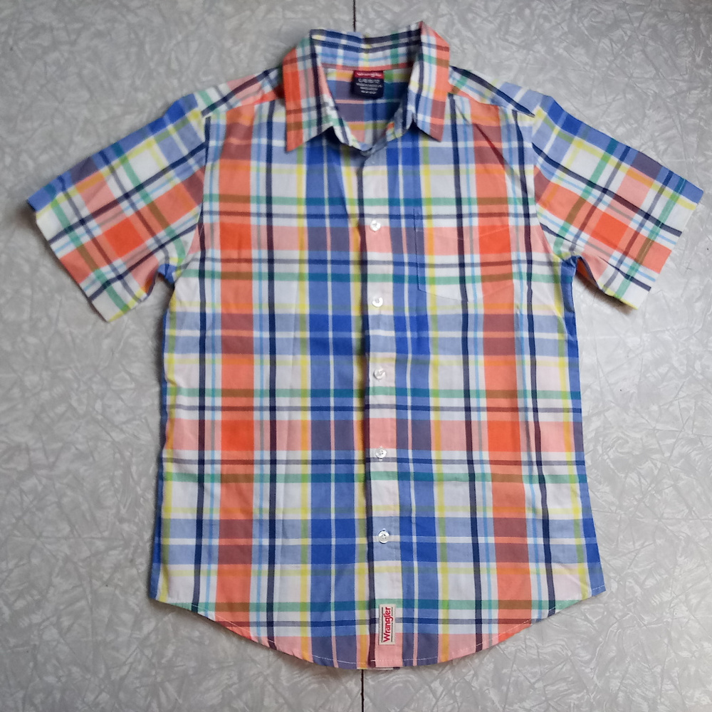 Wrangler Boy's L 10-12 Short Sleeve Plaid Button